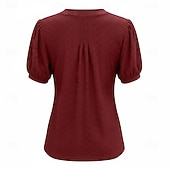 billiga Kostymblusar-Dam Skjorta Pointelle-skjorta Ögonlock Blus Ögla Slät Stylish Klassisk Modern Kortärmad V-hals Vanliga toppar Ledigt Dagligen Strand Vit Vin Marinblå Ros rosa Sommar Vår