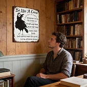 olcso fali szobrok-légy olyan, mint egy varjú vintage fém tábla, vicces pozitív falikép, varjú művészeti fali plakett humoros idézettel, rusztikus parasztház dekoráció otthoni irodába, konyhába és bárba, inspiráló