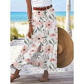  女性用 バケーションスカート ファッション カジュアル マキシ ハイウエスト スカート フラワー レタード プリント 伸縮性なし 日常 ストリート ホワイト イエロー ピンク 夏 ポリエステル