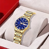 voordelige Quartz-horloges-Luxe dameshorloge, tweekleurige goud-zilveren roestvrijstalen band, lichtgevende wijzers met datum- en dagweergave, elegante zwarte wijzerplaat met diamanten accenten, een stijlvol polshorloge voor