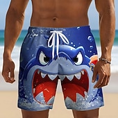 Per uomo Squalo animali dei cartoni animati Costumi da bagno Pantaloncini da mare Pantaloncini da Surf Misura del girovita medio Divertente Vacanza al Mare Tasche Laterali fodera in rete Coulisse