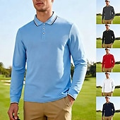 cheap Men's Classic Polo-Men's Golf Shirt Golf Polos Shirts Casual Street Lapel Long Sleeve Basic Modern Plain Buttons Spring Fall Regular Fit Black White Red Navy Blue Dark Grey Light Blue Golf Shirt