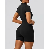 economico Set e Tutine-Per donna Tute da allenamento Tutina Tasca Cerniera Frontale Tinta unica Body Estate Primavera Autunno Bianco latte Nero Corsa Fitness Yoga Sollevamento glutei Asciugatura Rapida Elastico Manica Corta