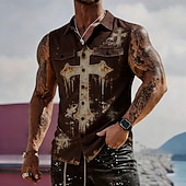  Herren Templer Kreuz Hemd Knopfhemd Ärmelloses Shirt Ärmellos Dunkler Gothic-Stil Outdoor Lässig Sommer Frühling Umlegekragen 3D-Druck Zwei Fronttaschen Blau Weiß 1 Schwarz Weiß Purpur