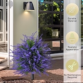 abordables Flores artificiales-Estaca de flores artificiales de 20 pulgadas para decoración de exteriores, color lavanda púrpura, estacas de jardín para el patio. &amp;Césped, plástico resistente que no se decolora, decoración para
