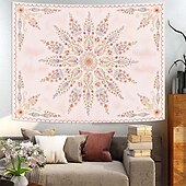 cheap Wall Tapestries-Pink Floral Mandala Soft Orange Botanical Wall Tapestry Intricate Circular Pattern Leaves Vines Watercolor Art Wall Hanging for Bedroom Living Room Dorm Decor Yoga Meditation Backdrop