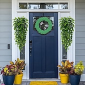 levne Umělé rostliny a zeleň-Sada 4 umělých závěsných rostlin, umělé závěsné rostliny, umělé závěsné rostliny eukalyptu, UV odolné plastové rostliny pro vnitřní a venkovní použití, stěnu, svatbu, terasu, verandu, dekoraci