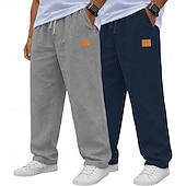 abordables Clásico-Hombre Pantalones de lino Pantalones Pantalones de verano Pantalones anchos Correa Cintura elástica Pierna recta Plano Ligero Transpirable Longitud total Diario Exterior Festivos Vacaciones Moda