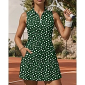 tanie Sukienka damska-Damskie Kropka Sukienka do tenisa Sukienka sportowa Bez rękawów Nadruk Oddychający Bransoletka tenisowa Golf Badminton Kołnierz polo Kołnierz zapinany na zamek Sukienka Ziemisty żółty Ciemnoróżowy
