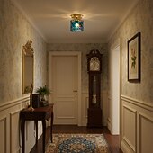 baratos Montagem Embutida &amp; Montagem Semi Embutida-Luminária de teto retrô com vitral azul cilíndrico em vidro com padrão de água, ideal para ilha de cozinha. Luminária de teto vintage ajustável em latão.