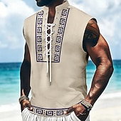 economico Modello etnico-Per uomo Geometrico Etnico Chiave greca Canotta Camicia da pirata con lacci Camicia con colletto alla coreana Senza Maniche Vintage Retrò Casual Quotidiano Vacanza al Mare Estate Primavera Collo alla