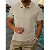 abordables Polo classique pour homme-Homme Polo Texturé Occasionnel Rue Revers Manche Courte Basique Moderne Uni Rayures Boutons Tricot Été Printemps Coupe régulière Noir Blanche Rouge Bordeaux Gris Claire Abricot Bleu clair Polo