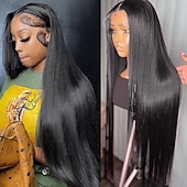 voordelige Pruiken van echt haar, met kanten voorzijde-13*6 Front Lace Wig Straight Hair Lace Wig 150% Density 14-26 Inches For Black Women