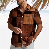 abordables Diseño Geométrico-Hombre Geométrico Bloque de color Retazos Camisa Camisa de verano Abotonar la camisa Manga Corta Moda informal Exterior Vacaciones Uso Diario Verano Primavera Cuello Vuelto Impresión 3D camisas con