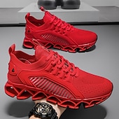 abordables Zapatillas de Correr para Hombres-Zapatillas deportivas rojas para hombre, transpirables, con cordones, ideales para noches de resort, paseos de vacaciones, viajes informales, ocio al aire libre, estilo urbano y looks nocturnos de vacaciones.