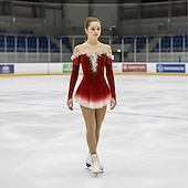 preiswerte Eiskunstlaufkleider-Eiskunstlaufkleid Damen Mädchen Eislaufen Kleider Gelb Rosa Dunkellila Patchwork Gitter Spandex Hochelastisch Wettbewerb Eiskunstlaufkleidung Kristalle Dummes Licht Modisch Langarm Eislaufen