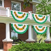 abordables Banderas de Jardín, Banner-St Patrick's Day Fan Flag, Shamrock Design, Festival Half-Round Banner, Irish Party Decor, Green Clover Flag for St. Patrick's Day Celebration.