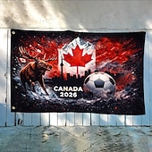 preiswerte Gartenfahnen, Banner-Canada 2026 Flag - Showcasing Majestic Moose, Iconic Maple Leaf, Soccer Ball &amp; Cityscape, Striking Artwork, Quality Fabric