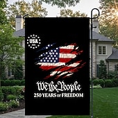 halpa 250. vuosipäivä-2 kpl 250-vuotisjuhlavuotta esittelevä Yhdysvaltain lippu, kaksipuolinen, ulkokäyttöön tarkoitettu isänmaallinen puutarhalippu Vapaudenpatsaalla, 4. heinäkuuta -koristeet Yhdysvaltain 250-vuotisjuhlaan, USA 250 -aiheiset tuotteet, muisto 1776-2026