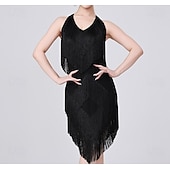 Недорогие Платья для практики-красное платье для сальсы с V-образным вырезом и бахромой