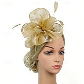 economico Fascinatori-Fascinator Organza Matrimonio Compleanno Elegante Vintage Carino Con Piuma Tulle Copricapo Copricapo