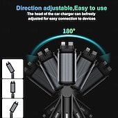 abordables Cargadores inalámbricos-Cargador rápido para coche 5 en 1 de 180 W, adaptador de corriente USB tipo C, cargador de teléfono retráctil con luz de techo tipo estrella para teléfonos iOS y Android.