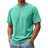  Per uomo Maglietta Camicia 100% cotone lavaggio acido Manica Corta Girocollo Estate Primavera Autunno Semplice Retrò Vintage Casual Stile Vintage Tinto in capo angosciato Casuale Blu Nero Rosa