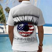  Herren 250. Jahrestag des Unabhängigkeitstages der USA am 4. Juli Große Augen US Flagge Hemd Sommerhemd Knopfhemd Kurzarm Patriotisch Outdoor Ferien Sommer Frühling Umlegekragen 3D-Druck Hemden mit