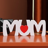 abordables Sculptures-1PC, Mother's Day Red Heart White MUM Letter-shaped Decorative Item, Sherwood Board Material Tabletop Decorative Letter Board, Gifts for Mom, Suitable for Home Decoration, Parties, and Gatherings