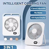 cheap Desktop Fans-Portable Desk Fan with LED Battery Display, Rechargeable Table Fan, 180° Foldable Wall Hanging Personal Fan, Ultra-Thin Quiet USB Powered Fan for Office, Travel, Bedroom, Kitchen