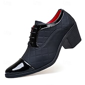 economico Scarpe Oxford-scarpe da uomo in similpelle con tacco alto rosse – finitura lucida classica, punta affilata, tacco medio robusto, scelta elegante per ufficio, feste, matrimoni ed eventi serali