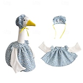 Недорогие Костюмы для гусей на веранде-Синий цветочный наряд для гуся на веранде с чепчиком, одежда для гуся с принтом ромашек для бетонной садовой статуи гуся высотой 23-25 дюймов, аксессуары для весенне-летнего декора двора, только