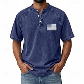 abordables Vintage et rétro-T-shirt graphique américain US Flag pour homme SoftFade™ chemise en denim 100 % coton chemise acid wash haut à manches courtes vintage streetwear maison rue été printemps noir rose vert clair gris