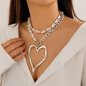 economico collane e ciondoli-1 pezzo Collana For Per donna Perla Quotidiano Streetwear Regalo Lega Patchwork Cuore Amore