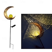 abordables Éclairages pour allées-lampes solaires de jardin décoratives d'extérieur, soleil &amp;Lampe à piquer en métal avec globe en verre craquelé effet lune, lumière LED blanc chaud étanche, décoration pour allée, pelouse, terrasse,