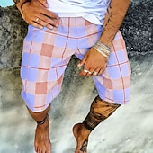 preiswerte Geometrischer Druck-Herren Geometrisch Karo / Karomuster Sweat-Shorts Strandshorts Frottee-Shorts Mittlere Taille Modisch lässig Täglich Streetwear Ferien 3D-Druck Elastischer Kordelzug in der Taille Designer Bekleidung