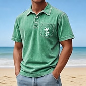 Χαμηλού Κόστους Ανδρικό Κλασικό Πόλο-Ανδρικά Φοίνικας Πουκάμισο με οξύ 100% Bumbac Κοντομάνικο Μπλουζάκια πόλο Πέτο Χαβανέζα Καθημερινό Ένδυση γυμναστικής και άθλησης Ρούχα διακοπών Τσέπη 3D εκτύπωση Κουμπιά Ανοιξη καλοκαίρι