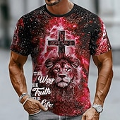  Męska Biblia Lew Krzyż Chrześcijański T-shirt Krótki rękaw Koszulka 3D Wydruk Okrągły dekolt Koszulka Religijna Casual Codzienna Impreza Niebieski Czerwony Zielony Lato Wiosna Odzież