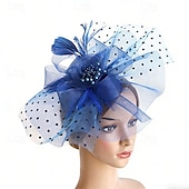 voordelige Fascinators-fascinators Veer Netto Bruiloft Verjaardag Vintage leuke Style Met Veer Tule Helm Hoofddeksels