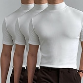 billiga grundläggande t-shirts-Herr T-shirt Turtleneck skjorta Kortärmad Hög krage Sommar Vår Slät Mode Ledigt Bekväm 3 st Flerpack Semester Gata Helgdag A R U Topp t-shirt för män