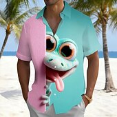 baratos Pássaros &amp; Animais-Homens Animal Sapo Lagarto Camisa havaiana camisa de botão Camiseta Aloha Manga Curta Havaiana férias na praia Verão Primavera Aberto para a Lateral Impressão 3D camisas de colarinho Um bolso frontal
