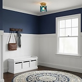 baratos Montagem Embutida &amp; Montagem Semi Embutida-Luminária de teto retrô com vitral azul cilíndrico em vidro com padrão de água, ideal para ilha de cozinha. Luminária de teto vintage ajustável em latão.