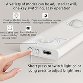 رخيصةأون ضوء مجلس الوزراء-مصابيح ذكية تعمل بمستشعر حركة على شكل عين قطة للخزائن، 30/40/50 سم، إضاءة LED ثلاثية الألوان قابلة للتعتيم، قابلة لإعادة الشحن عبر منفذ USB، مزودة بمشبك مغناطيسي، لا تحتاج إلى أسلاك، مصباح ليلي متعدد