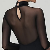 Χαμηλού Κόστους Ανταγωνιστικά Ρούχα-Επίσημος Χορός Φόρεμα Πλισέ Καθαρό Χρώμα Κόψιμο Γυναικεία Πάρτι Εκπαίδευση Επίδοση Μακρυμάνικο Ψηλό Σπαντέξ Πολυεστέρας