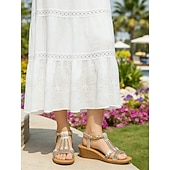 tanie Sandały wakacyjne-damskie sandały na koturnie z ozdobami z kryształków – wygodne elastyczne paski i kwiatowe wzory na co dzień, latem