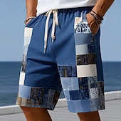 preiswerte Geometrischer Druck-Herren Farbblock Patchwork Karo / Karomuster Badehosen Badeshorts Boardshorts Mittlere Taille Modisch lässig Outdoor Urlaub Alltagskleidung Seitentaschen Netzfutter Elastischer Kordelzug in der Taille