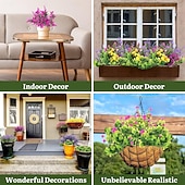 Недорогие Искусственные цветы-24 пучка искусственных весенних цветов для улицы, искусственные растения, устойчивые к УФ-излучению, самшит, искусственные пластиковые кустарники, растения для патио, веранды, сада, подвесные вазы,