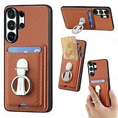 abordables 2026 Samsung Galaxy S26 Série-téléphone Coque Pour Samsung Galaxy S26 S26 Plus S26 Ultra Coque Arrière avec Support Support Anneau Emplacement Carte Rétro TPU Fibre faux cuir