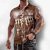  Per uomo La Morte Scheletro Horror Camicia Camicia con Bottoni Maglietta senza maniche Senza Maniche Stile gotico oscuro All'aperto Casual Estate Primavera Collo ripiegato Stampa 3D Due tasche