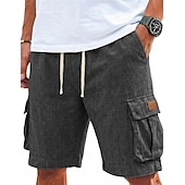 preiswerte Klassiker-Herren Shorts Leinenshorts Sommershorts Strandshorts Kordelzug Elastischer Bund Mehrere Taschen Einfach Komfort Atmungsaktiv Knielang Täglich Outdoor Ferien Urlaub Mode Schwarz Grün Unelastisch
